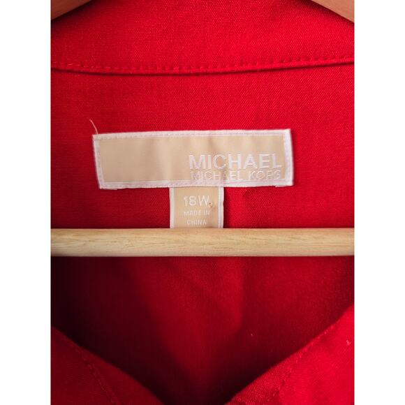 Michael Kors Red Utility Shirt Dress 18W Zip Front Gold Buttons Pocket Style - Picture 4 of 8